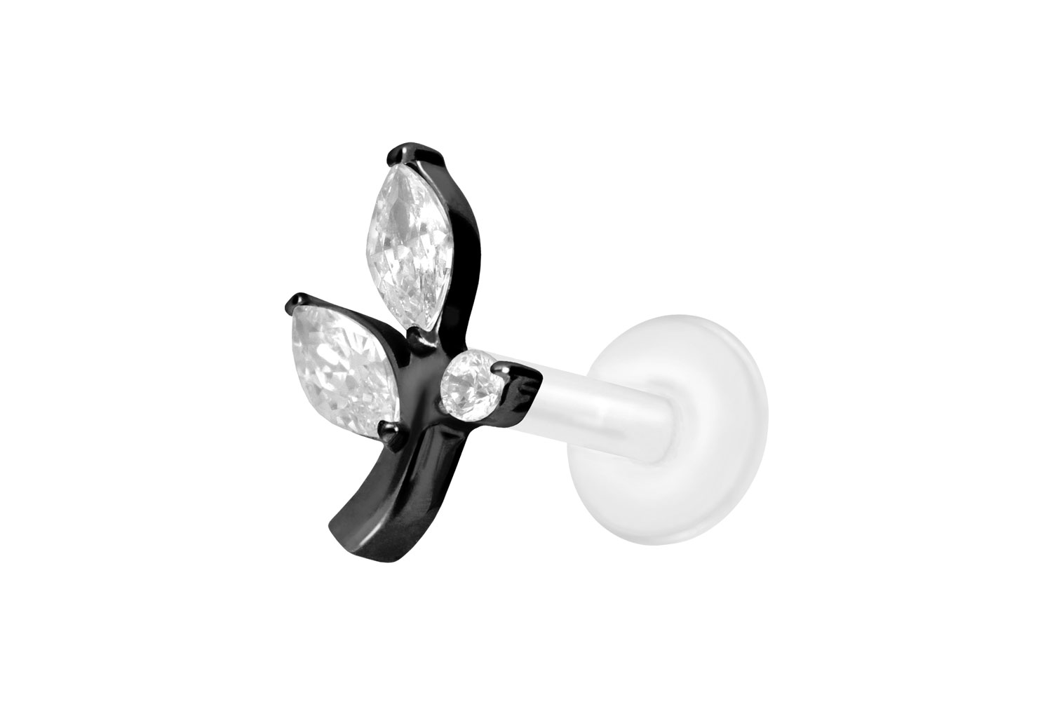 PTFE Labret Piercing mit Innengewinde + Titan-Aufsatz KRISTALLZWEIG